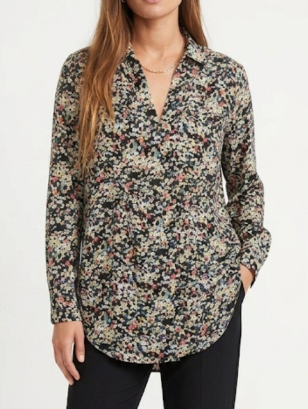 Maeve Matilda Black Floral Blouse Button Down Size Small
